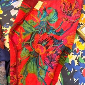 Silk Vibrant Red Floral Scarf